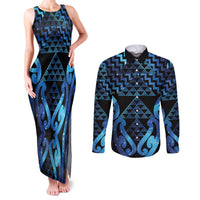Taniko Motifs Matariki New Zealand Couples Matching Tank Maxi Dress and Long Sleeve Button Shirt NZ Niho Taniwha Poutama