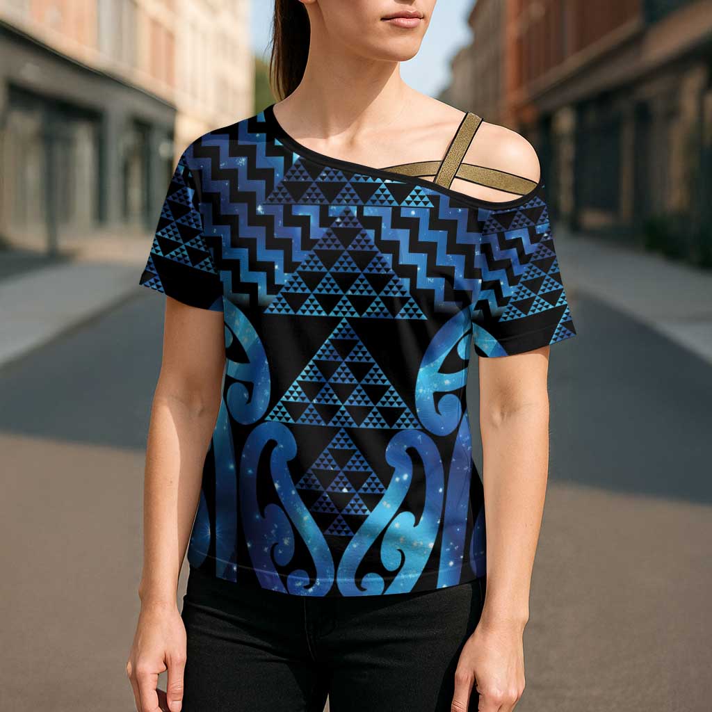 Taniko Motifs Matariki New Zealand Cross Shoulder Shirt NZ Niho Taniwha Poutama