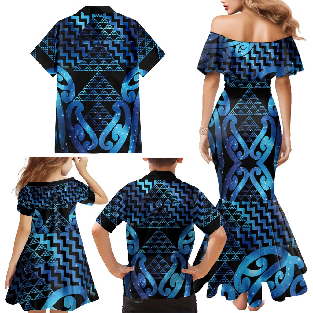 Taniko Motifs Matariki New Zealand Family Matching Mermaid Dress and Hawaiian Shirt NZ Niho Taniwha Poutama