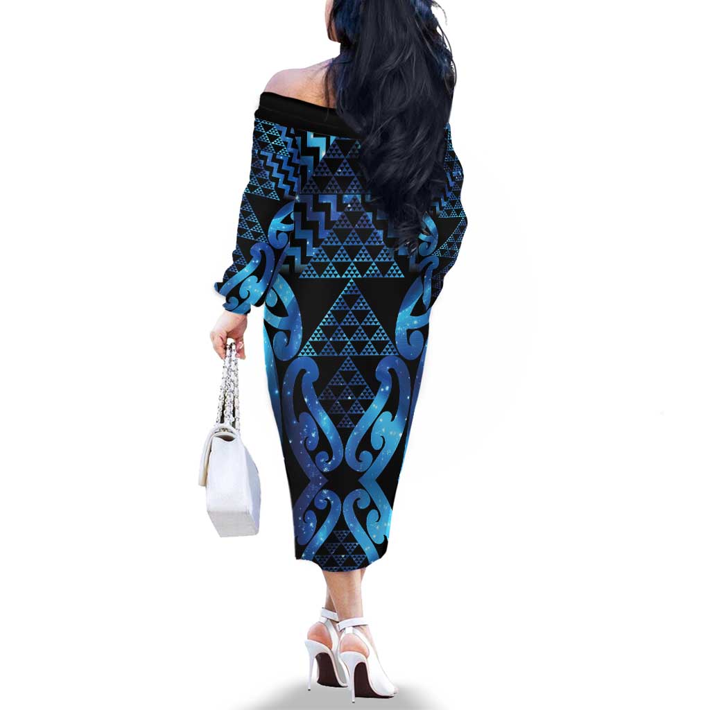 Taniko Motifs Matariki New Zealand Family Matching Off The Shoulder Long Sleeve Dress and Hawaiian Shirt NZ Niho Taniwha Poutama