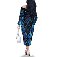 Taniko Motifs Matariki New Zealand Family Matching Off The Shoulder Long Sleeve Dress and Hawaiian Shirt NZ Niho Taniwha Poutama
