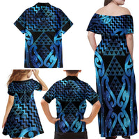 Taniko Motifs Matariki New Zealand Family Matching Off Shoulder Maxi Dress and Hawaiian Shirt NZ Niho Taniwha Poutama