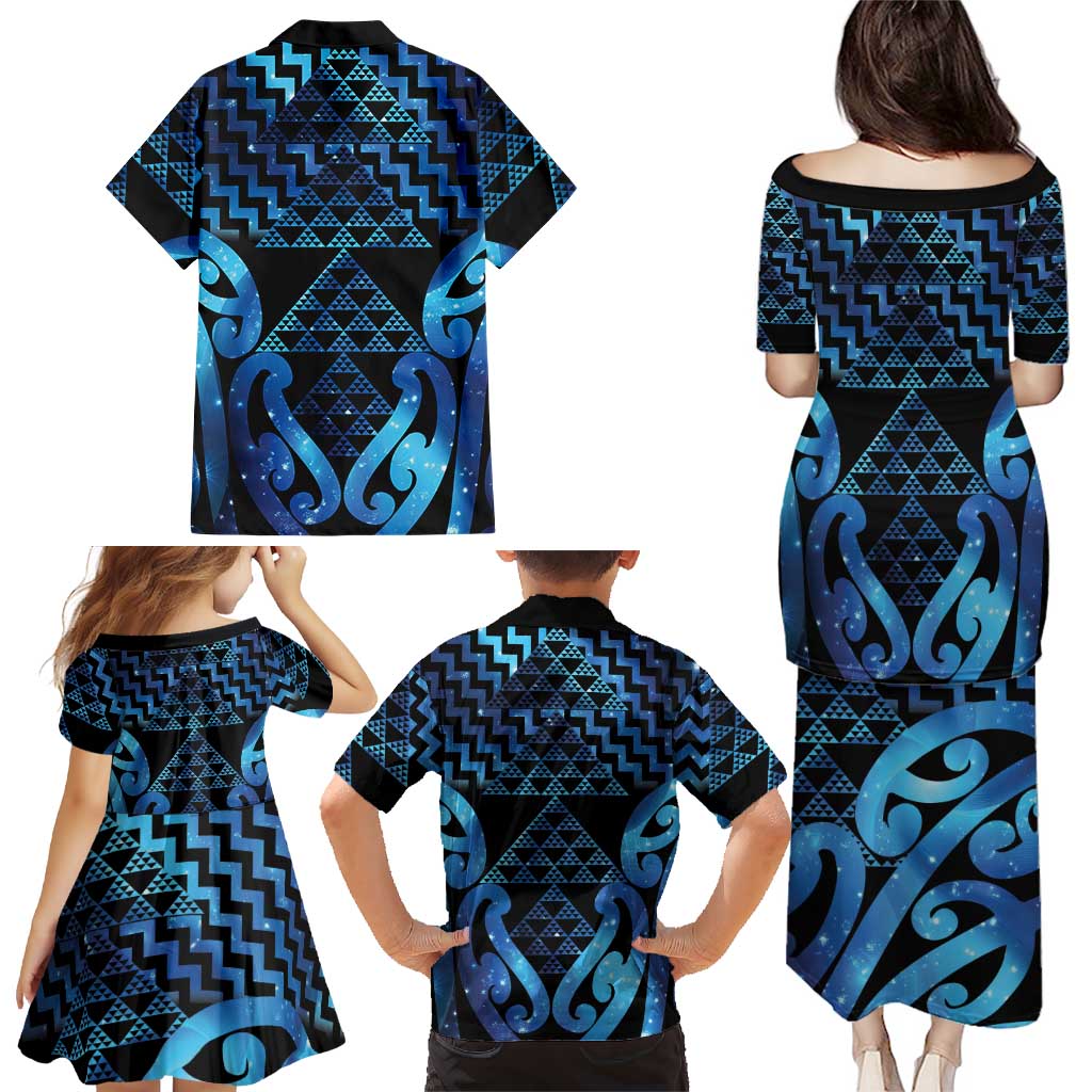 Taniko Motifs Matariki New Zealand Family Matching Puletasi and Hawaiian Shirt NZ Niho Taniwha Poutama
