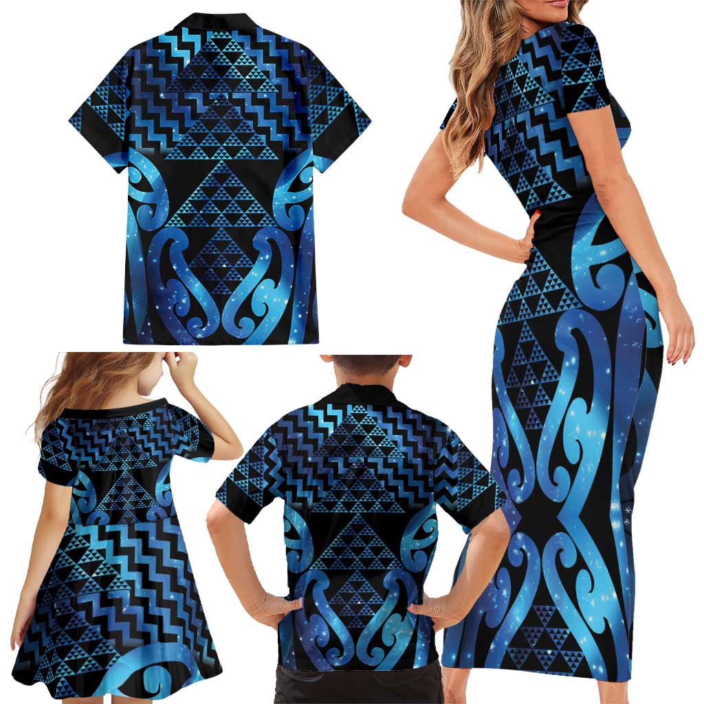 Taniko Motifs Matariki New Zealand Family Matching Short Sleeve Bodycon Dress and Hawaiian Shirt NZ Niho Taniwha Poutama