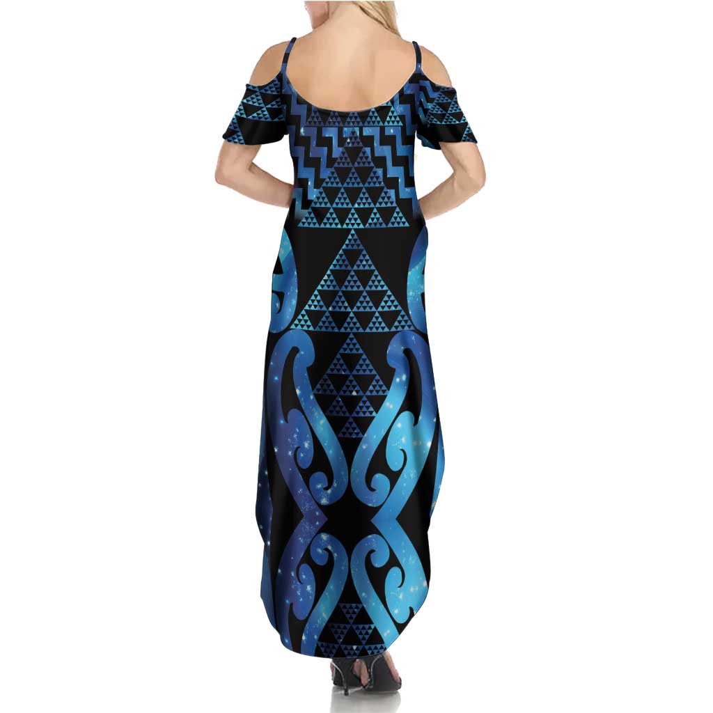 Taniko Motifs Matariki New Zealand Family Matching Summer Maxi Dress and Hawaiian Shirt NZ Niho Taniwha Poutama