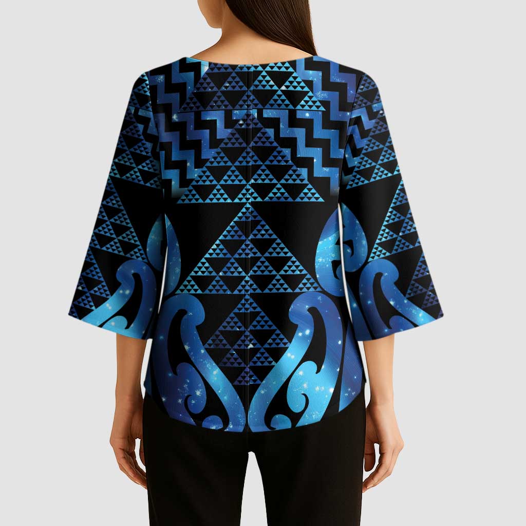 Taniko Motifs Matariki New Zealand Kimono Sleeve Blouse NZ Niho Taniwha Poutama