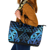 Taniko Motifs Matariki New Zealand Leather Tote Bag NZ Niho Taniwha Poutama LT14 Blue - Polynesian Pride