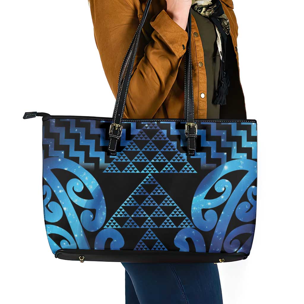 Taniko Motifs Matariki New Zealand Leather Tote Bag NZ Niho Taniwha Poutama LT14 - Polynesian Pride