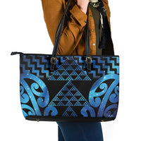 Taniko Motifs Matariki New Zealand Leather Tote Bag NZ Niho Taniwha Poutama LT14 - Polynesian Pride