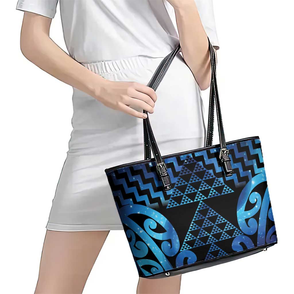 Taniko Motifs Matariki New Zealand Leather Tote Bag NZ Niho Taniwha Poutama LT14 - Polynesian Pride