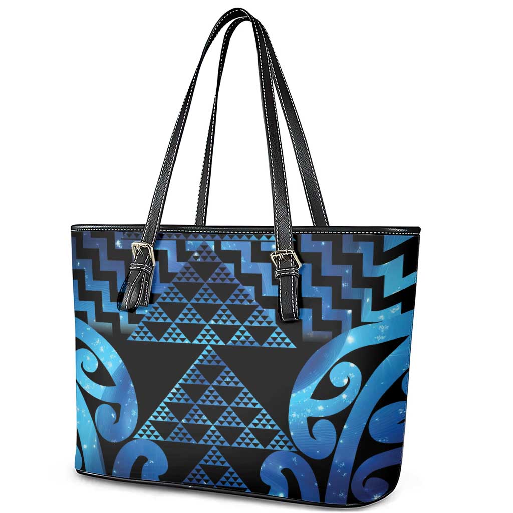 Taniko Motifs Matariki New Zealand Leather Tote Bag NZ Niho Taniwha Poutama LT14 - Polynesian Pride