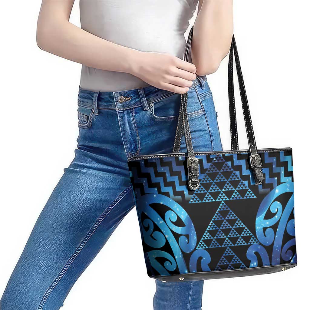 Taniko Motifs Matariki New Zealand Leather Tote Bag NZ Niho Taniwha Poutama LT14 - Polynesian Pride