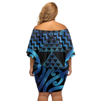 Taniko Motifs Matariki New Zealand Off Shoulder Short Dress NZ Niho Taniwha Poutama LT14 - Polynesian Pride