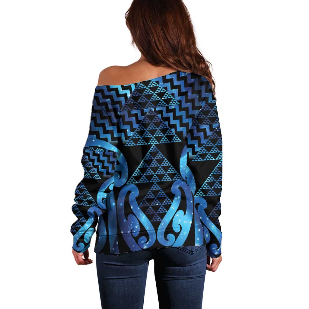 Taniko Motifs Matariki New Zealand Off Shoulder Sweater NZ Niho Taniwha Poutama LT14 - Polynesian Pride