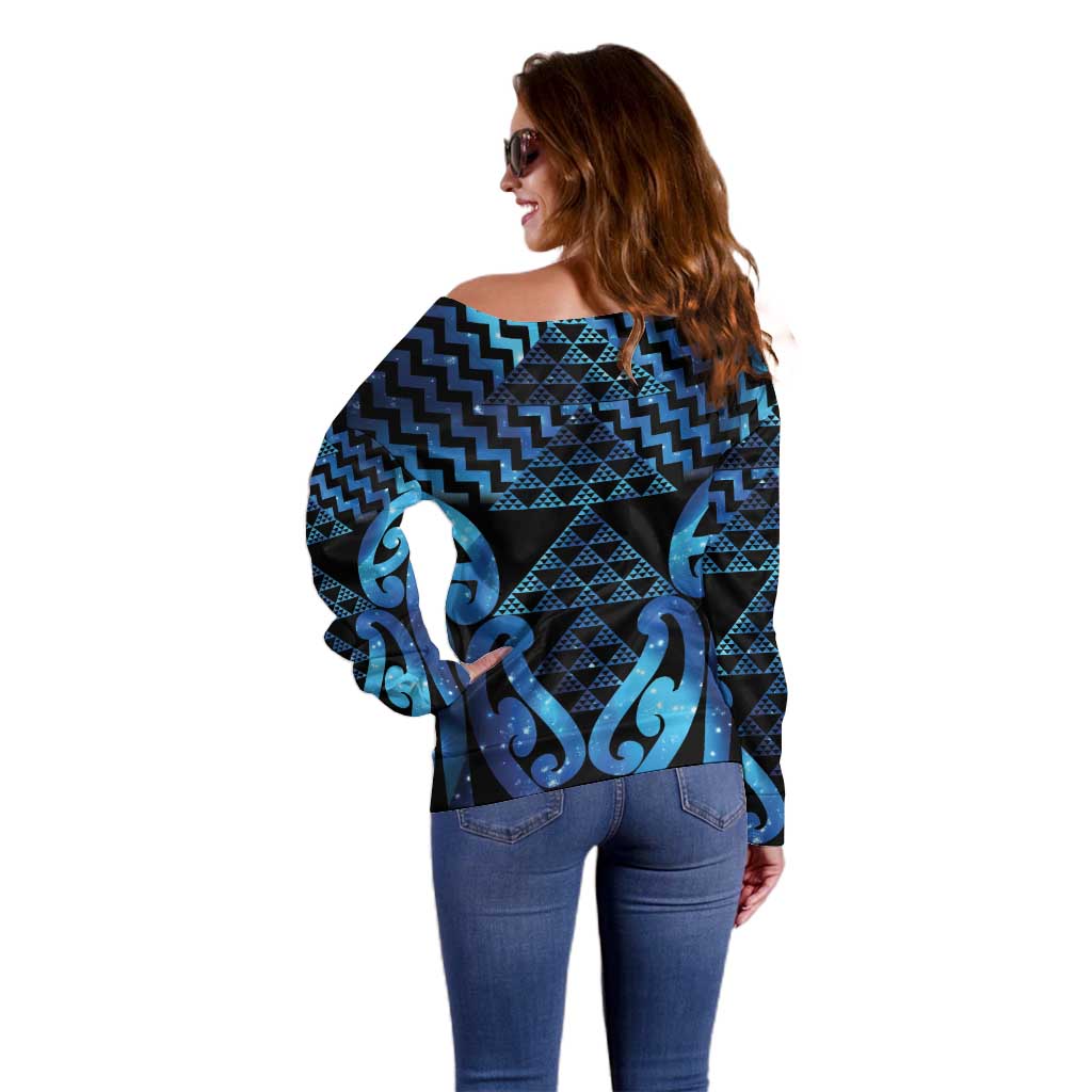Taniko Motifs Matariki New Zealand Off Shoulder Sweater NZ Niho Taniwha Poutama LT14 - Polynesian Pride