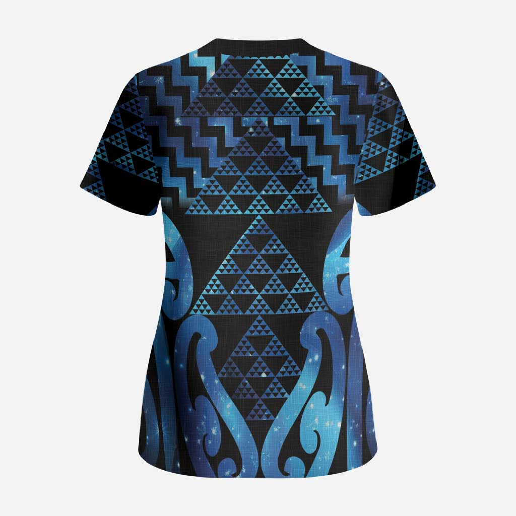 Taniko Motifs Matariki New Zealand Scrub Top NZ Niho Taniwha Poutama