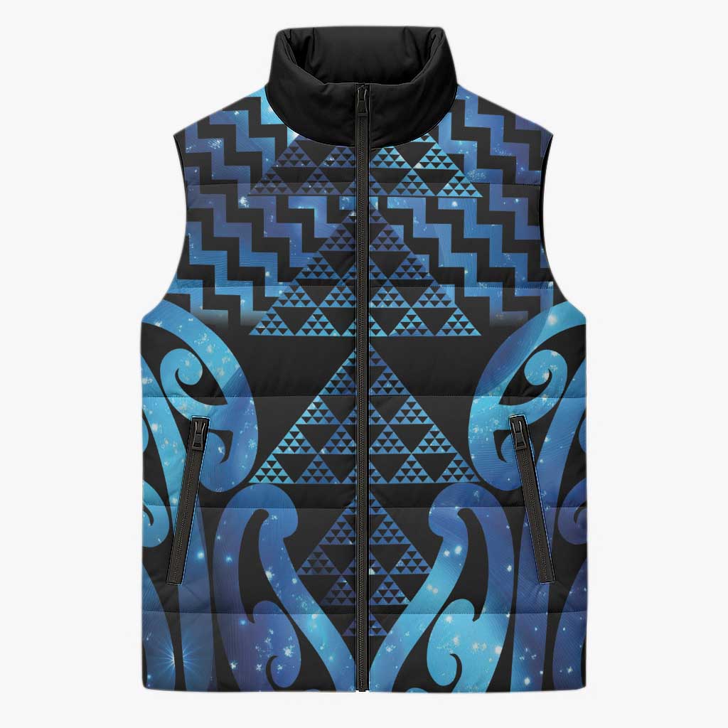 Taniko Motifs Matariki New Zealand Sleeveless Puffer Jacket NZ Niho Taniwha Poutama