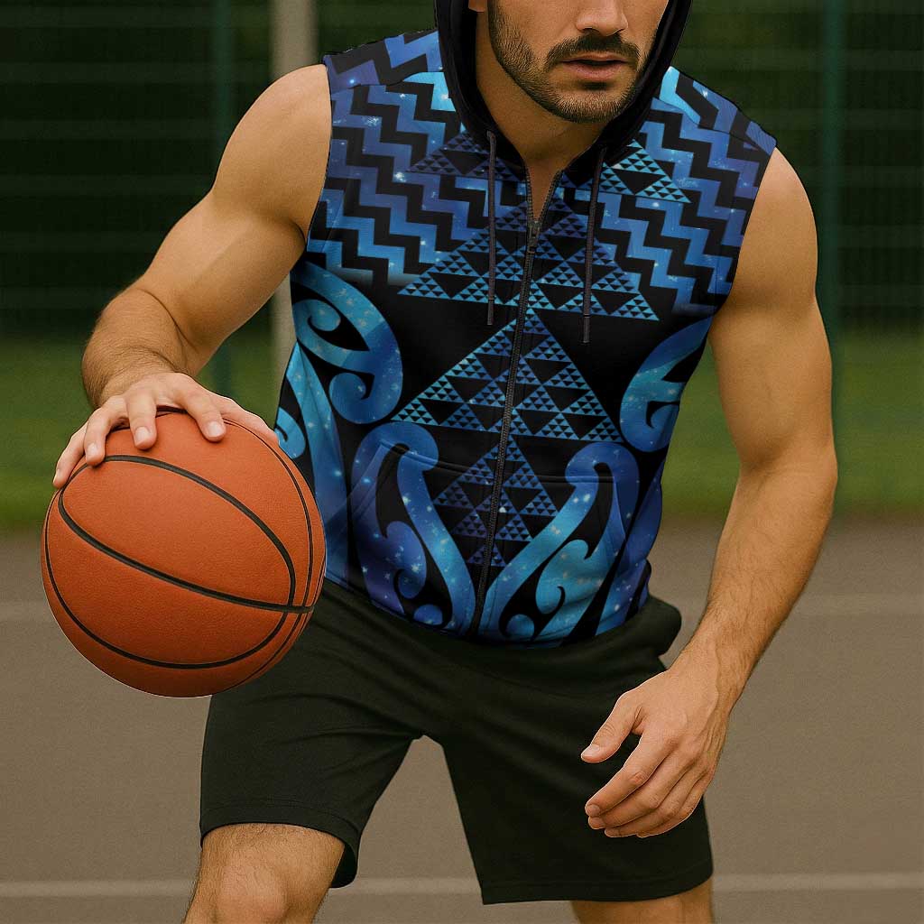 Taniko Motifs Matariki New Zealand Sleeveless Zip Hoodie NZ Niho Taniwha Poutama