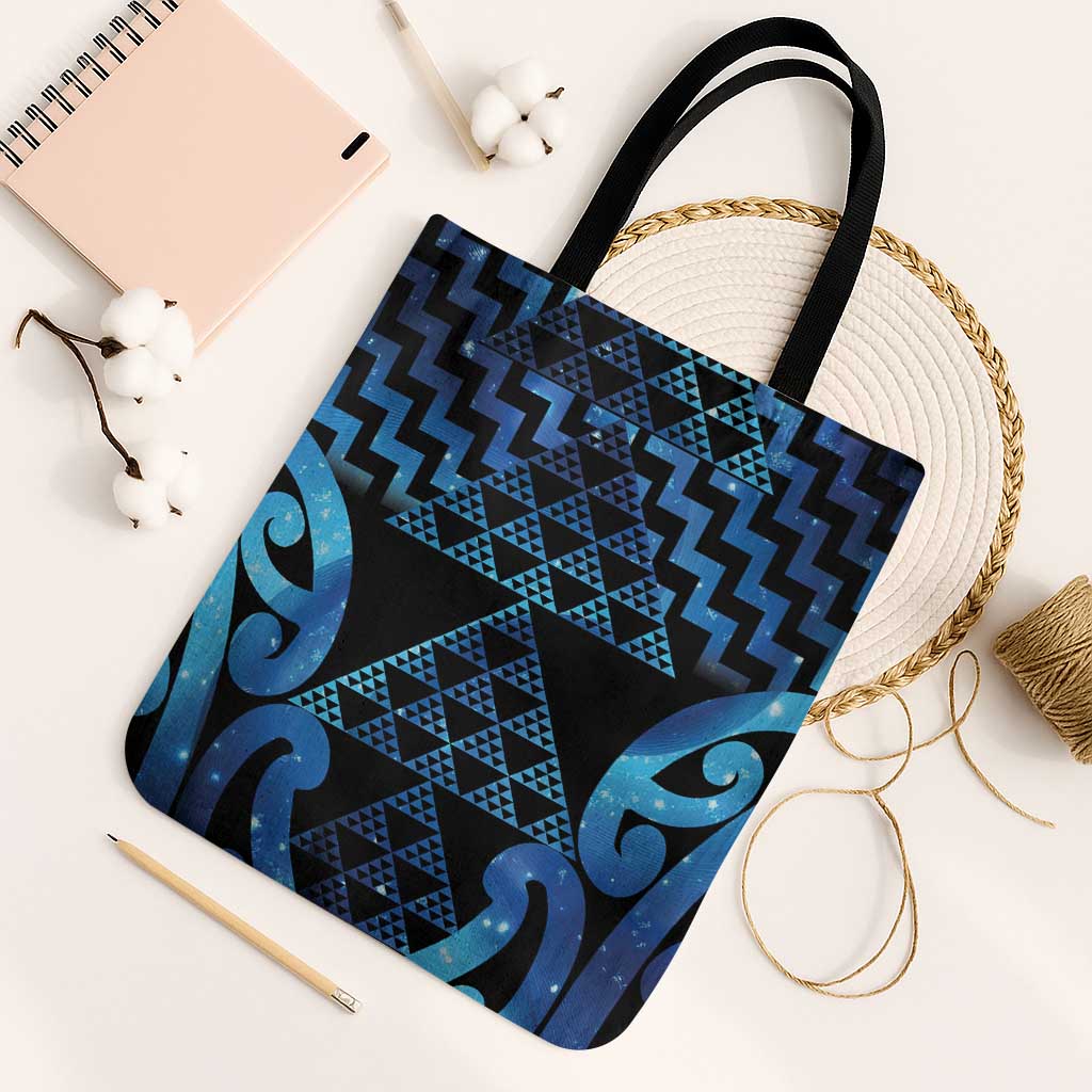 Taniko Motifs Matariki New Zealand Tote Bag NZ Niho Taniwha Poutama LT14 Black Strap One Size Blue - Polynesian Pride