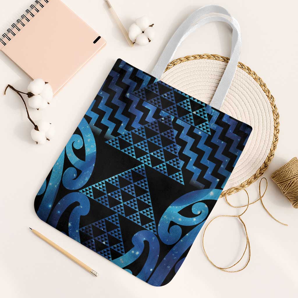 Taniko Motifs Matariki New Zealand Tote Bag NZ Niho Taniwha Poutama LT14 White Strap One Size Blue - Polynesian Pride