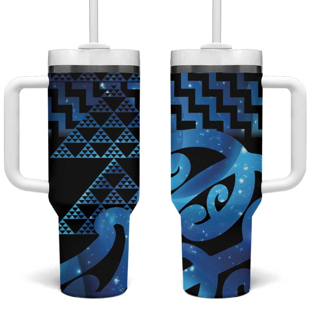 Taniko Motifs Matariki New Zealand Tumbler With Handle NZ Niho Taniwha Poutama LT14 One Size: 40 oz Blue - Polynesian Pride