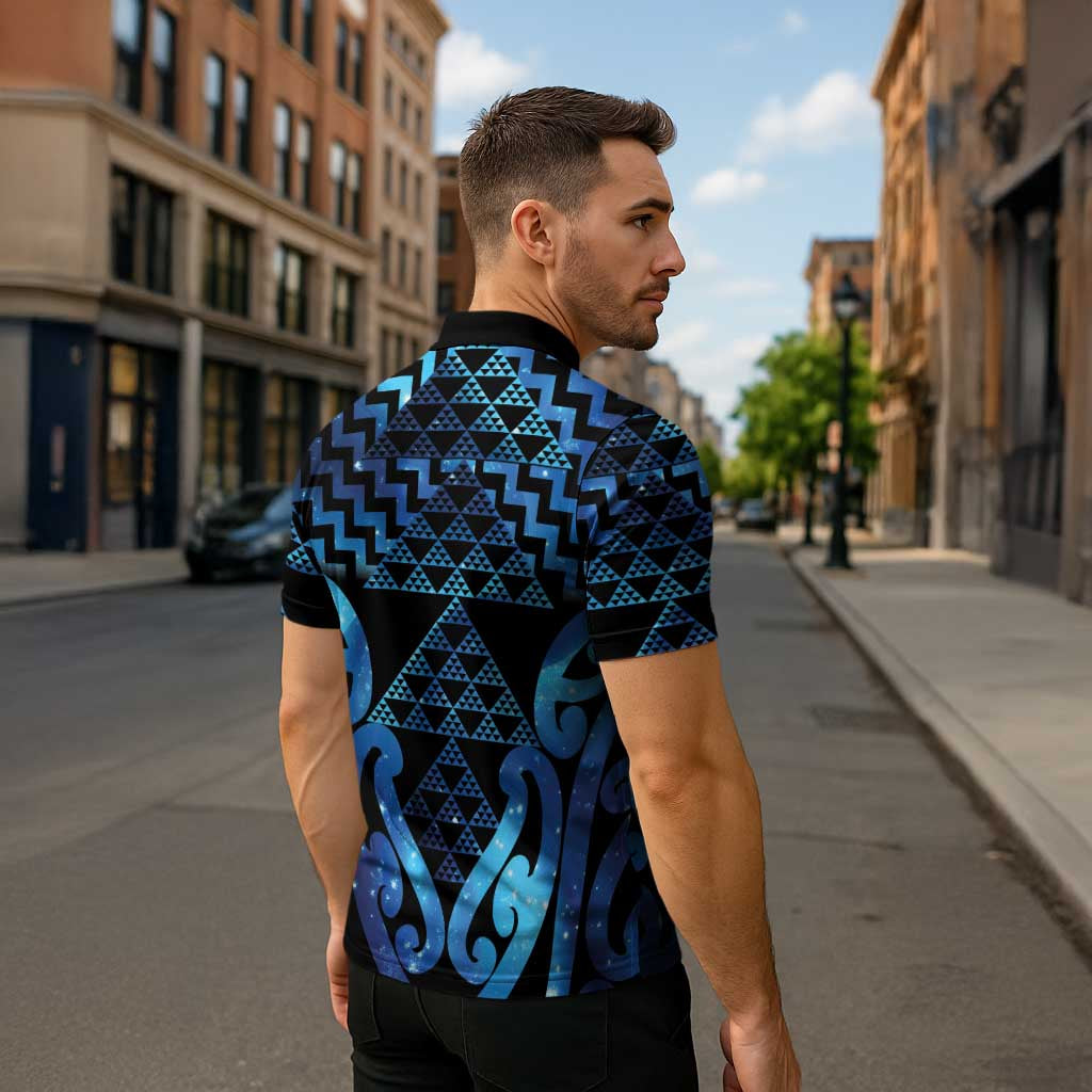 Taniko Motifs Matariki New Zealand Zipper Polo Shirt NZ Niho Taniwha Poutama