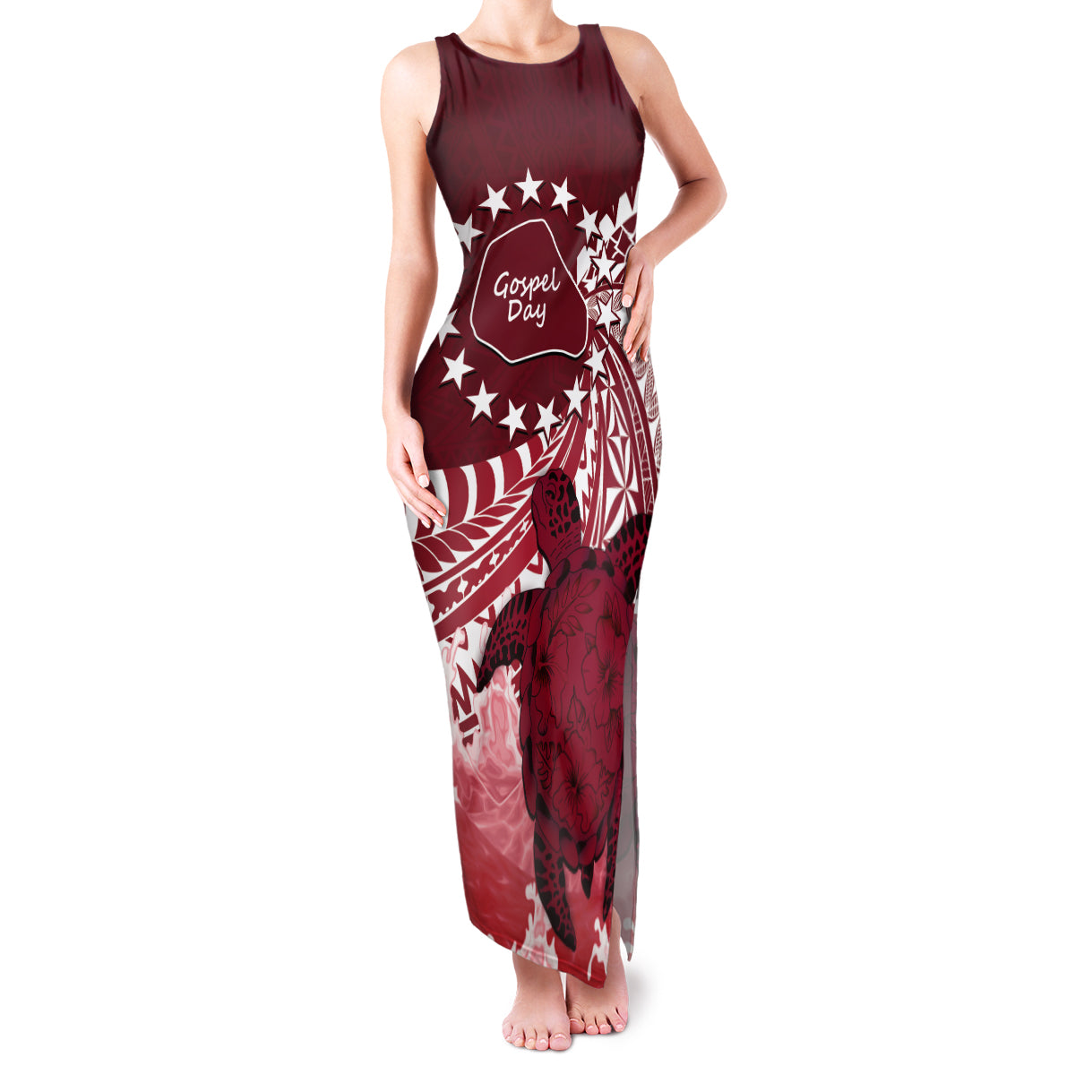 Cook Islands Mangaia Gospel Day Family Matching Tank Maxi Dress and Hawaiian Shirt Polynesian Art With Sea Turtle