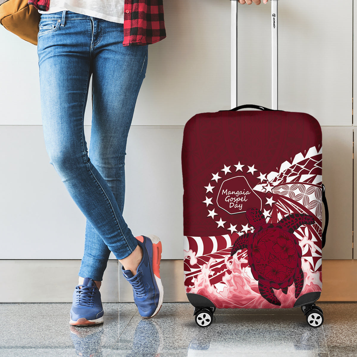 Cook Islands Mangaia Gospel Day Luggage Cover Polynesian Art With Sea Turtle LT14 - Polynesian Pride