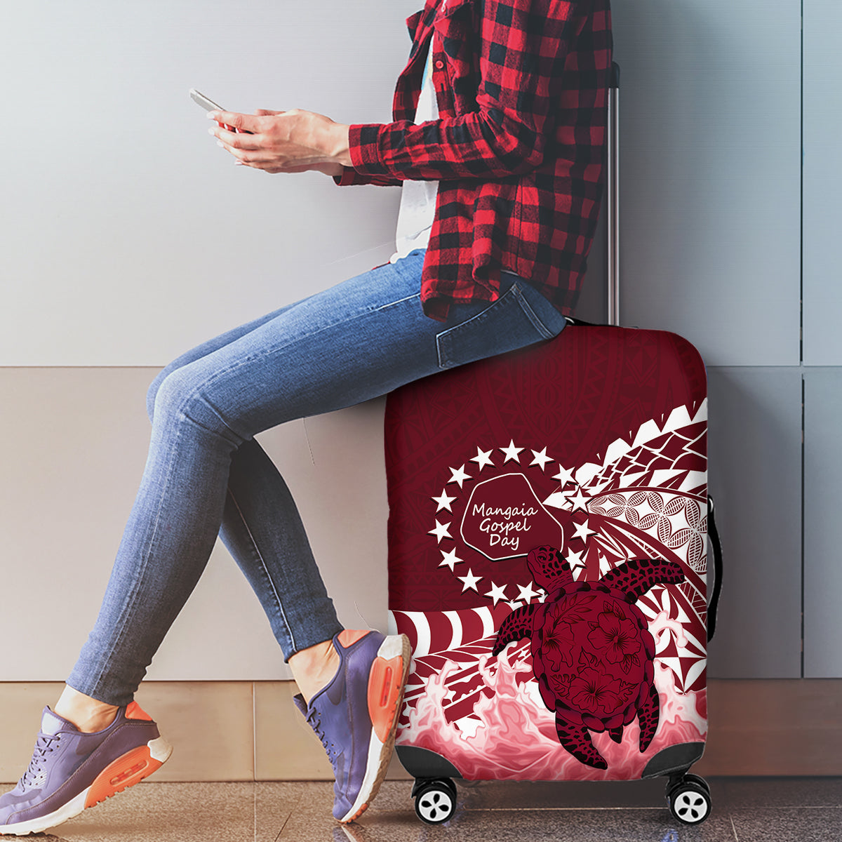 Cook Islands Mangaia Gospel Day Luggage Cover Polynesian Art With Sea Turtle LT14 - Polynesian Pride