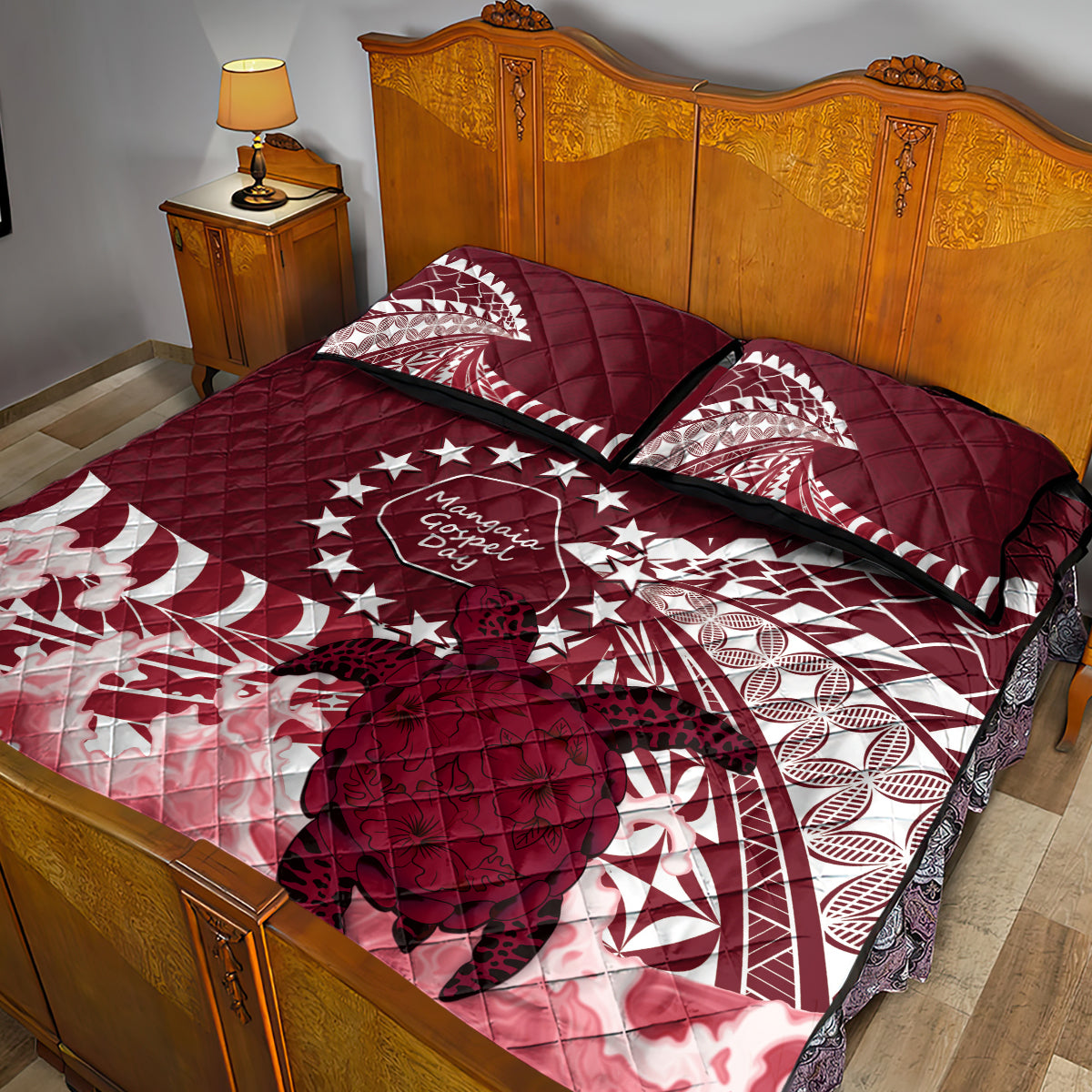 Cook Islands Mangaia Gospel Day Quilt Bed Set Polynesian Art With Sea Turtle