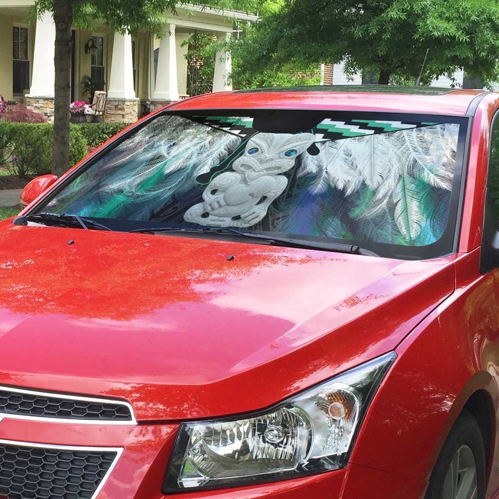 Aotearoa Korowai Motif Auto Sun Shade Hei Tiki Poutama Maori Pattern - Polynesian Pride