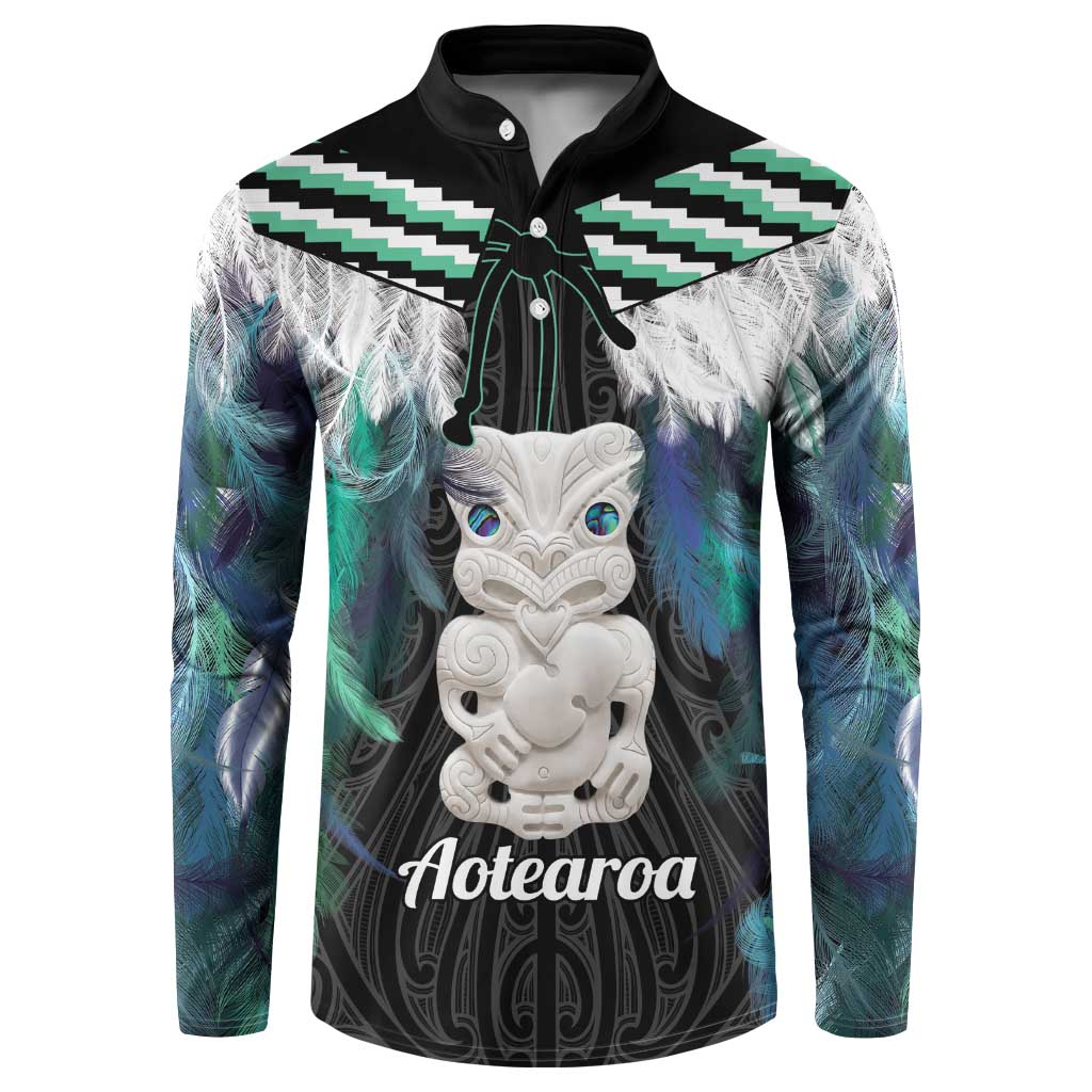 Aotearoa Korowai Motif Button Sweatshirt Hei Tiki Poutama Maori Pattern
