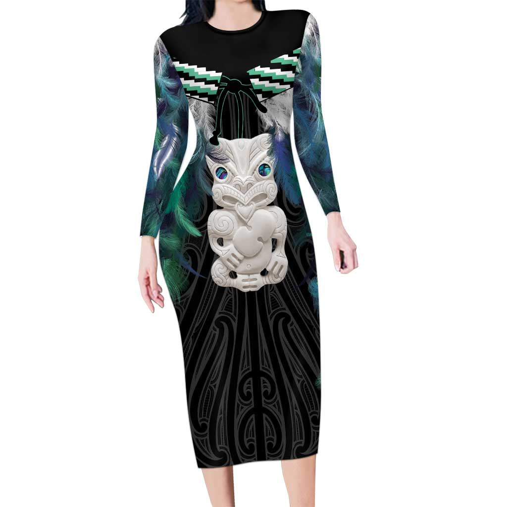 Aotearoa Korowai Motif Family Matching Long Sleeve Bodycon Dress and Hawaiian Shirt Hei Tiki Poutama Maori Pattern