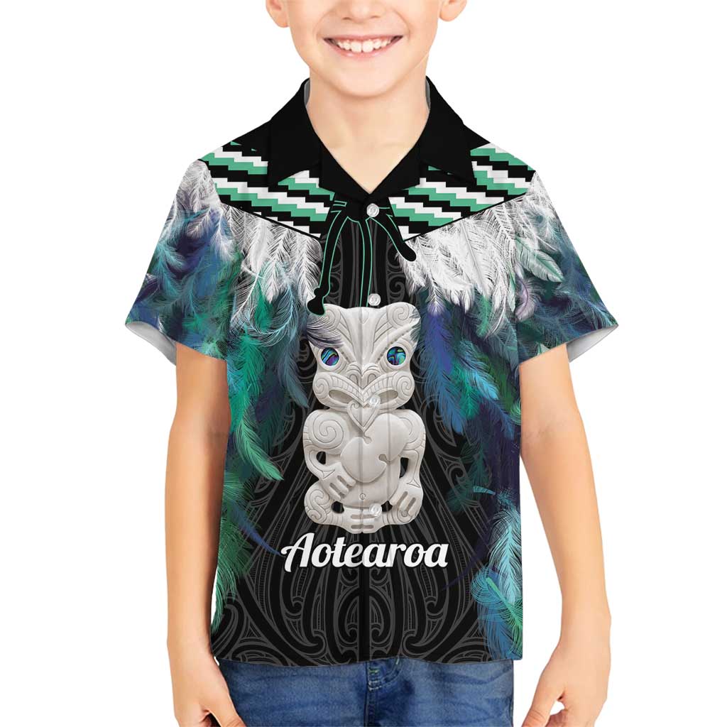Aotearoa Korowai Motif Family Matching Puletasi and Hawaiian Shirt Hei Tiki Poutama Maori Pattern