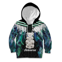Aotearoa Korowai Motif Kid Hoodie Hei Tiki Poutama Maori Pattern LT14 Hoodie Turquoise - Polynesian Pride