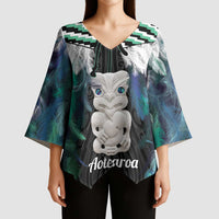 Aotearoa Korowai Motif Kimono Sleeve Blouse Hei Tiki Poutama Maori Pattern - Polynesian Pride