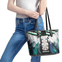 Aotearoa Korowai Motif Leather Tote Bag Hei Tiki Poutama Maori Pattern