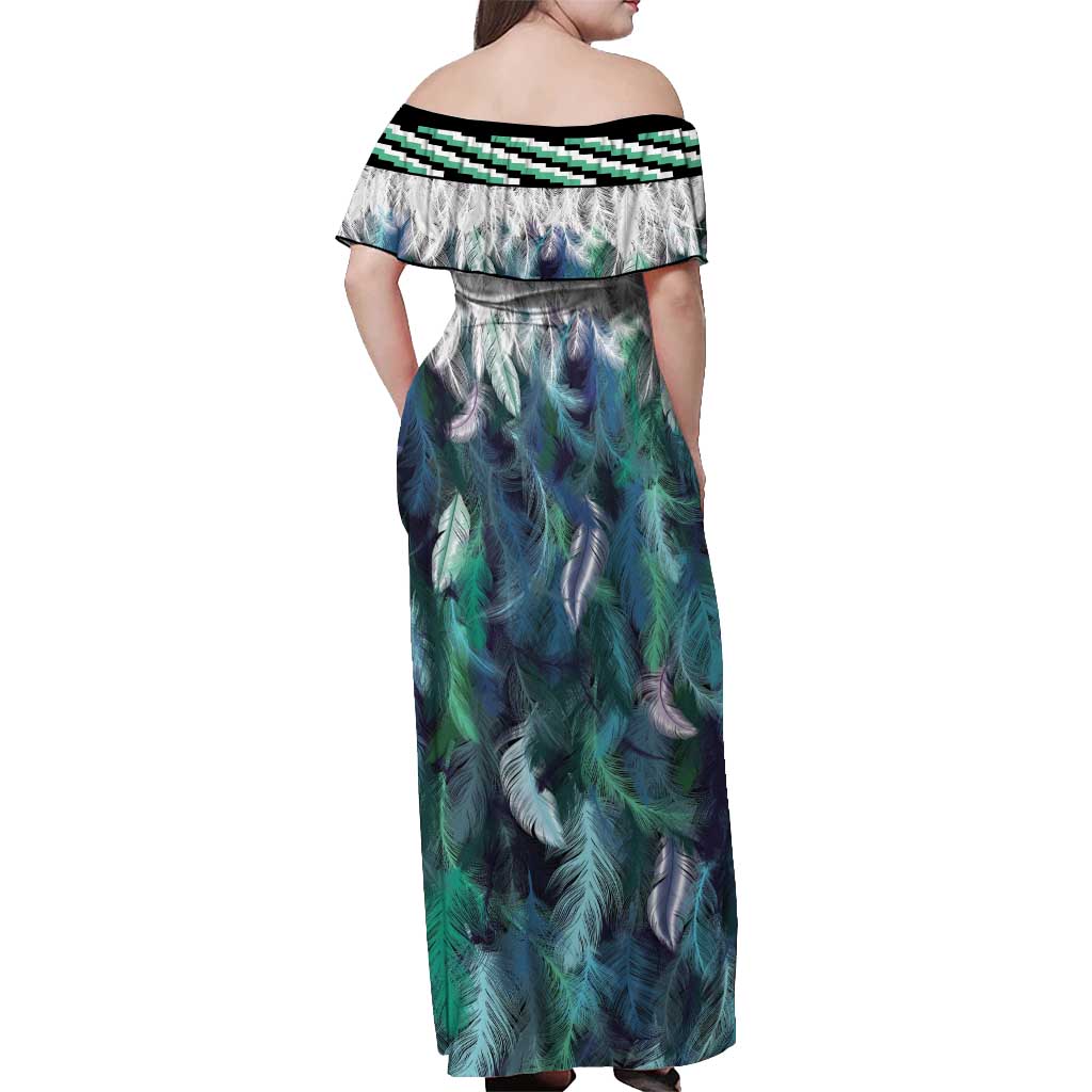 Aotearoa Korowai Motif Off Shoulder Maxi Dress Hei Tiki Poutama Maori Pattern