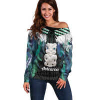 Aotearoa Korowai Motif Off Shoulder Sweater Hei Tiki Poutama Maori Pattern