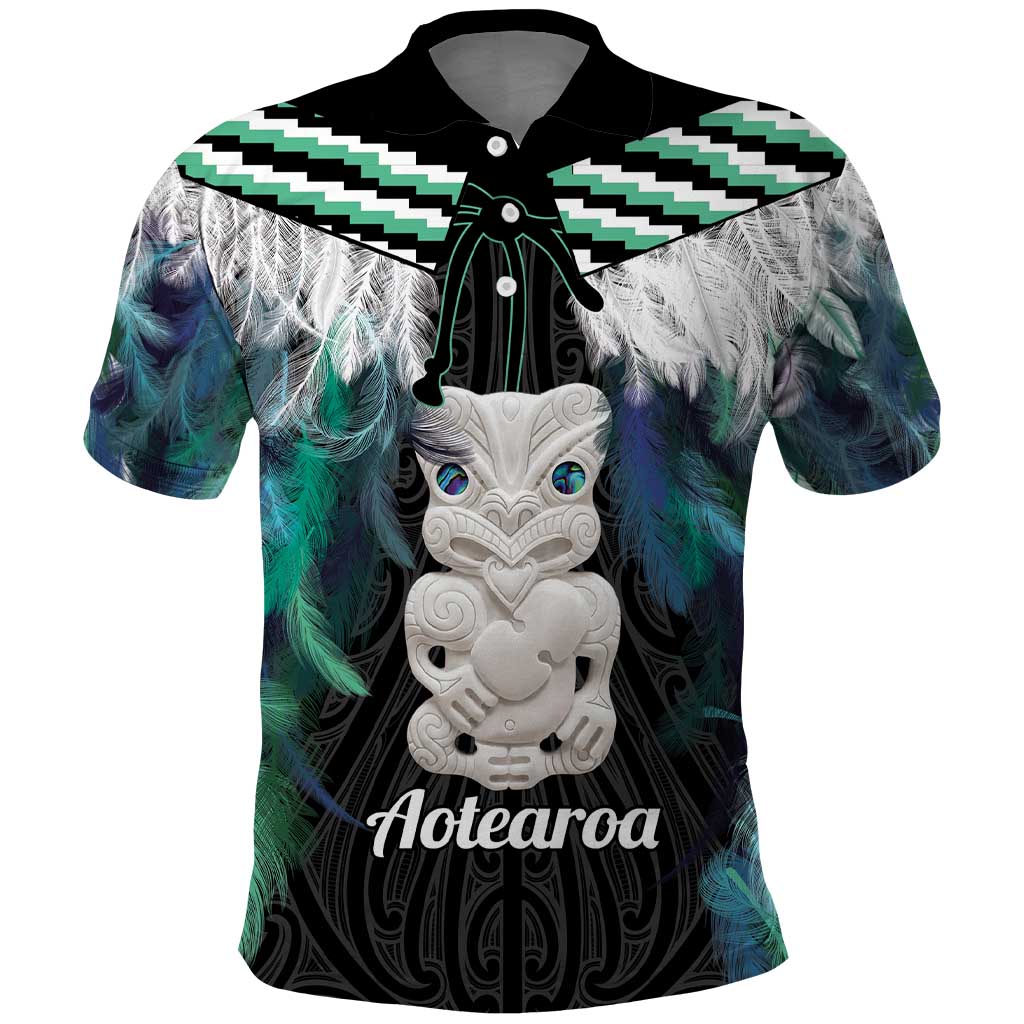 Aotearoa Korowai Motif Polo Shirt Hei Tiki Poutama Maori Pattern LT14 Turquoise - Polynesian Pride