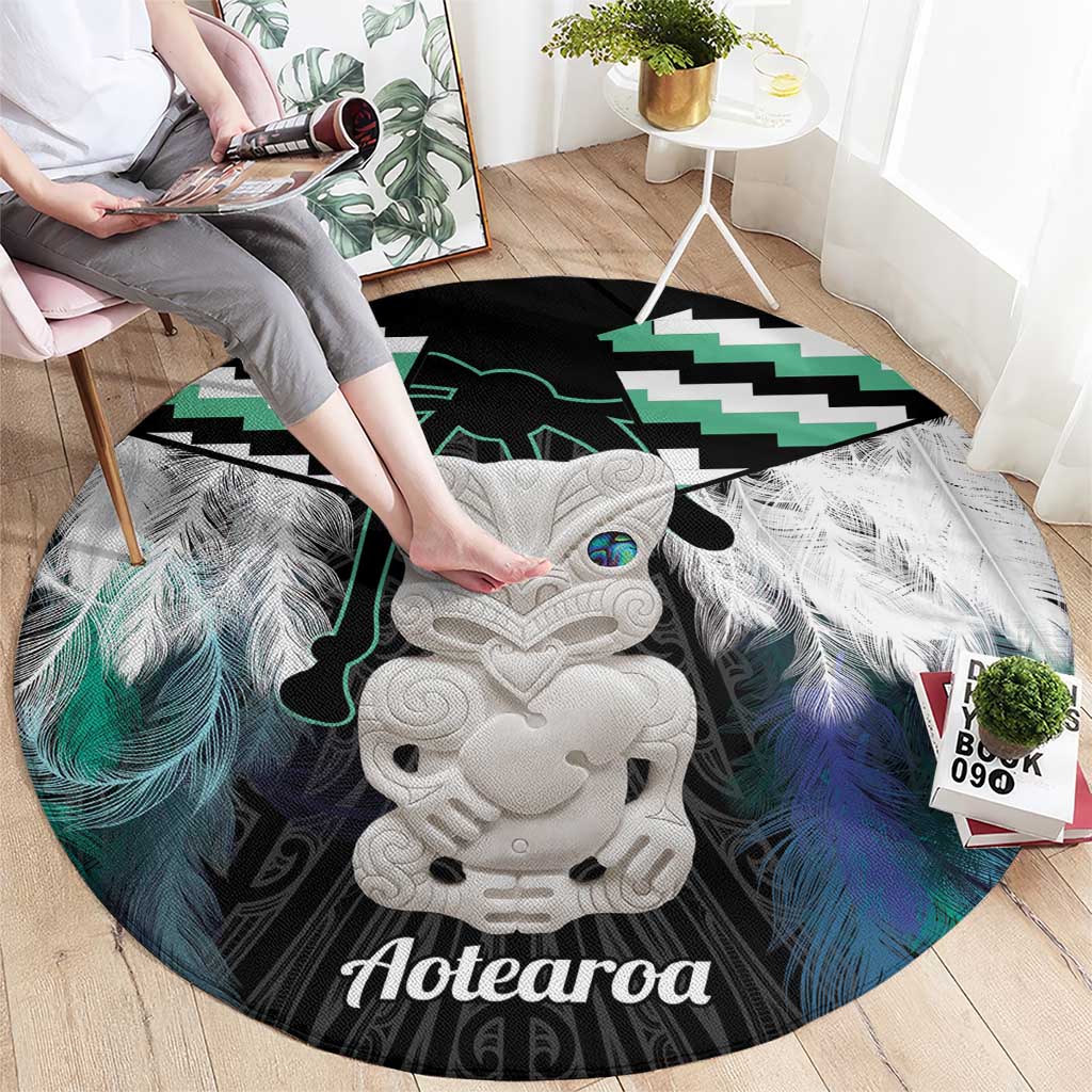 Aotearoa Korowai Motif Round Carpet Hei Tiki Poutama Maori Pattern