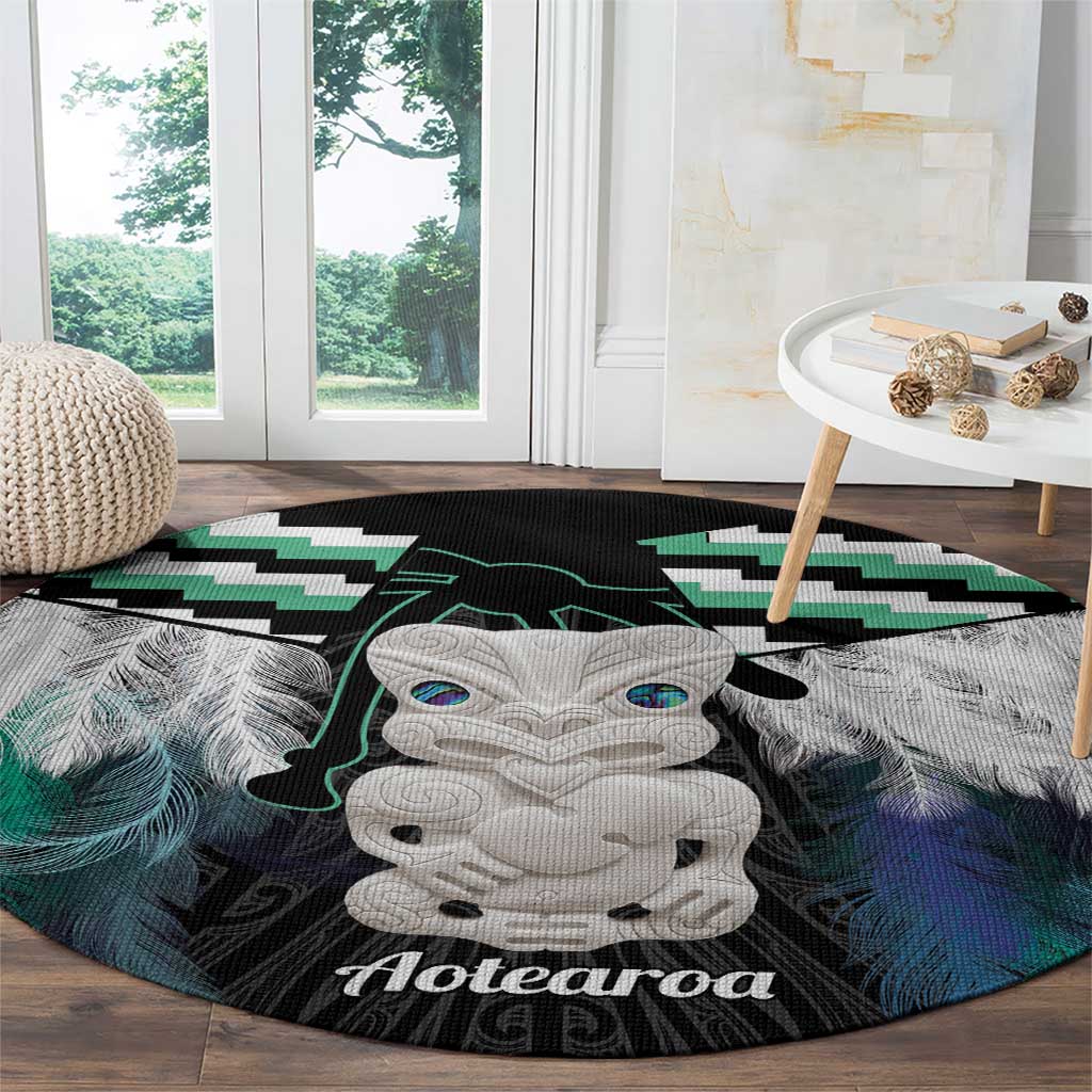 Aotearoa Korowai Motif Round Carpet Hei Tiki Poutama Maori Pattern