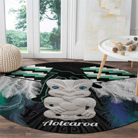 Aotearoa Korowai Motif Round Carpet Hei Tiki Poutama Maori Pattern