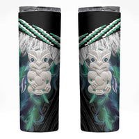Aotearoa Korowai Motif Skinny Tumbler Hei Tiki Poutama Maori Pattern