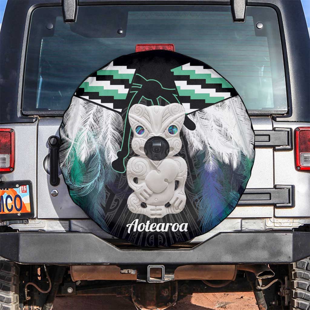 Aotearoa Korowai Motif Spare Tire Cover Hei Tiki Poutama Maori Pattern