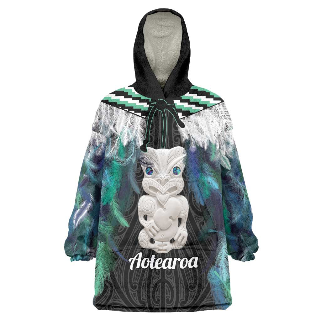 Aotearoa Korowai Motif Wearable Blanket Hoodie Hei Tiki Poutama Maori Pattern