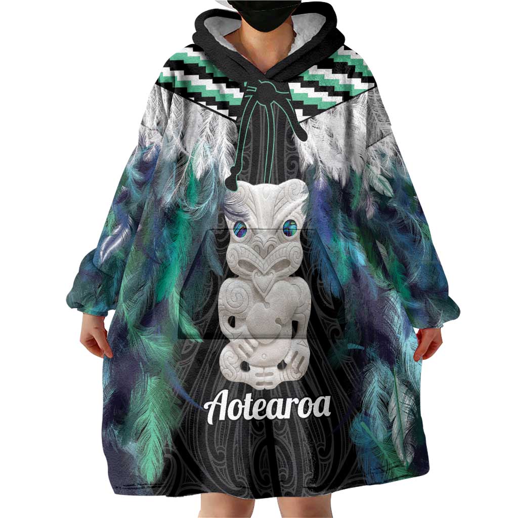 Aotearoa Korowai Motif Wearable Blanket Hoodie Hei Tiki Poutama Maori Pattern