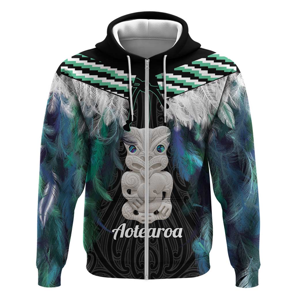 Aotearoa Korowai Motif Zip Hoodie Hei Tiki Poutama Maori Pattern
