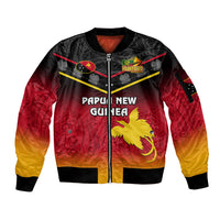 Papua New Guinea Rugby Sleeve Zip Bomber Jacket PNG Hunters Polynesian Black LT14 Unisex Black - Polynesian Pride