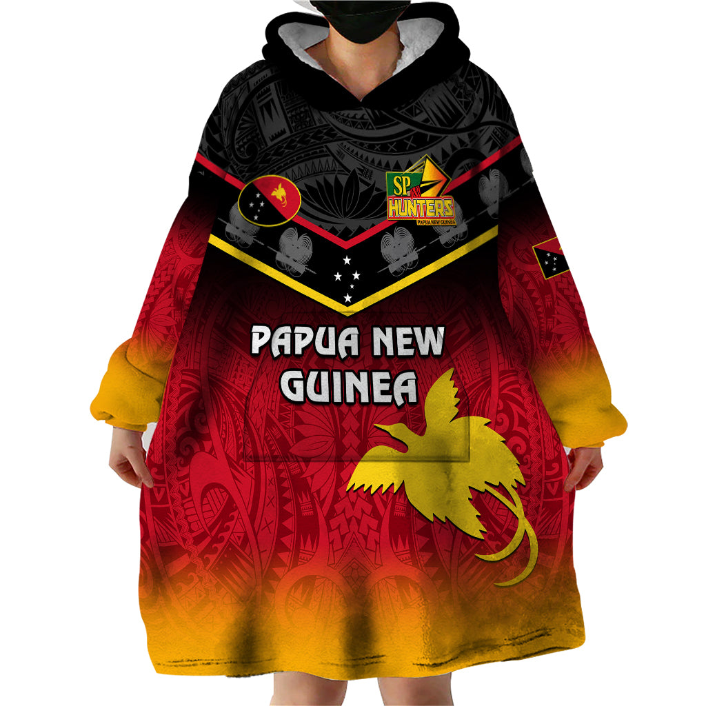 Papua New Guinea Rugby Wearable Blanket Hoodie PNG Hunters Polynesian Black LT14 - Polynesian Pride